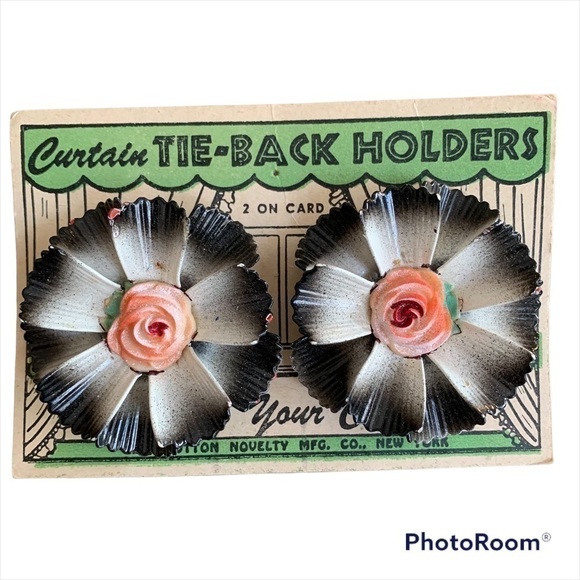 VINTAGE Floral Curtain Tie Back Holders 3 Sets of 2 - Picture 2 of 7